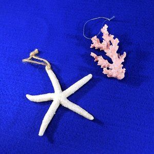 Glitter Starfish and Pink Coral Christmas Ornaments Resin